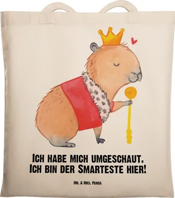 Produktbild von Mr. & Mrs. Panda Tote Bag Capybara König - Transparent - Geschenk, Schultasche, Shopping Tasche, Laptoptasche, Uni, Lustige Sprüche