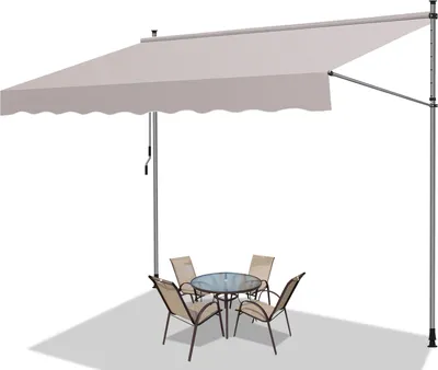 Immagine prodotto di Fiqops Tenda da sole a morsetto Tenda da sole per balcone Tenda da giardino resistente ai raggi UV Tenda a bracci pieghevoli Beige 3M