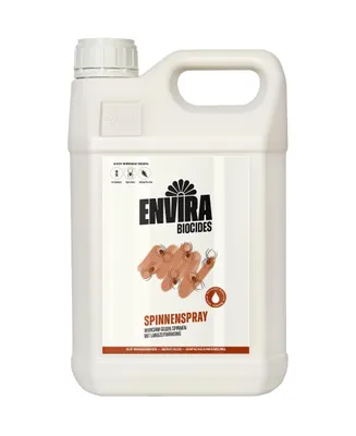 A white plastic jug of Envira Biocides Spinnenspray.