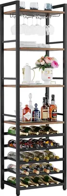 Produktbild von Tribesigns 20 Flaschen Wein Bäckerregal,9 Etagen, freistehendes Weinregal mit Glashalter und Aufbewahrungsregalen für Zuhause, Küche, Esszimmer,Braun