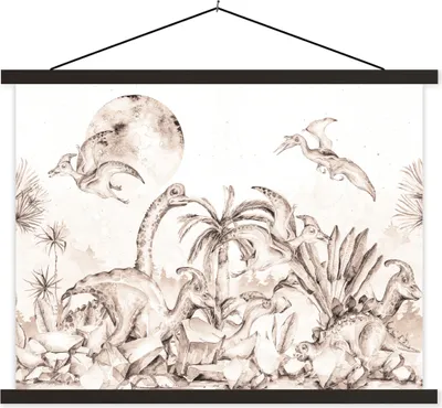 Produktbild von MuchoWow® Textilposter Dino - Kinder - Dschungel - Pflanzen - Kinder 40x30 cm mit schwarzem Rahmen - Dekorationen