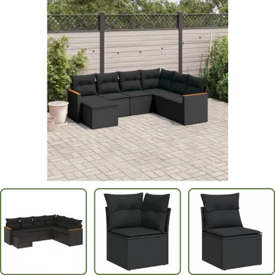 Produktbild von The Living Store 7-tlg. Garten-Sofagarnitur mit Kissen Schwarz Poly Rattan