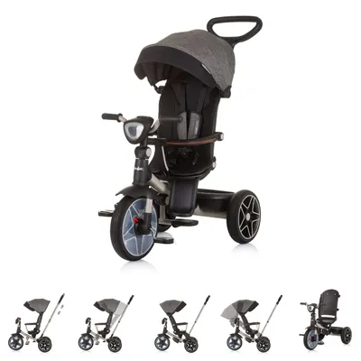 Produktbild von Chipolino Dreirad, Tricycle Derby 2 in 1 Musik, Licht, Korb, Schiebegriff, Gurt grau