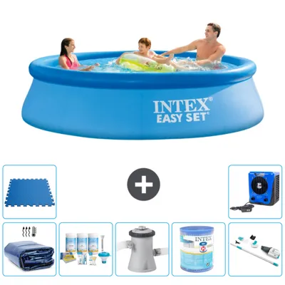 Produktbild von Intex runder aufblasbarer Easy Set-Pool – 305 x 76 cm – Blau – im Lieferumfang enthalten Sonnensegel - Wartungspaket - Filterpumpe für Schwimmbad - Filter - Staubsauger - Bodenfliesen