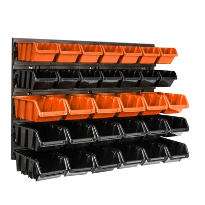 Obrázek produktu pro Nástěnný panel na nářadí 58 x 39 cm s 32 ks. Krabic závěsný Oranžové a Černé Boxy plastová