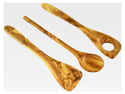 Produktbild von Küchenset aus Olivenholz 3-teilig - Pfannenwender, Kochlöffel, Risottolöffel