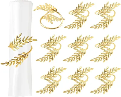 Produktbild von Goldene Blätter Serviettenringe - Set von 10 | Metallene blattförmige Serviettenhalter für Hochzeit, Weihnachtsfeier, Dinner - Tischdekoration