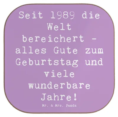 Produktbild von Mr. & Mrs. Panda Tischschoner Spruch 1989 Geburtstag - Lavendeltraum - Geschenk, Geburtsjahr, Coaster, Geburtstagsgeschenk, gläseruntersetzer, Freude, Getränkeuntersetzer