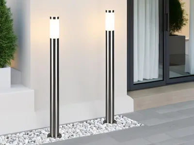 Produktbild von 2er Set LED Pollerleuchten Edelstahl Silber Wegbeleuchtung Gartenlampe, H: 80cm