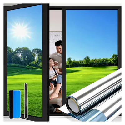 Produktbild von Spiegelfolie für Fenster Sichtschutz - Blickdicht von außen, transparent von innen, selbstklebend, Sonnenschutzfolie, UV-Schutz, einseitig, 44,5 x 200 cm