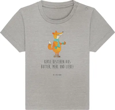 Produktbild von Mr. & Mrs. Panda  T-Shirt Fuchs Keks 12. - 18. Monat - Heather Grey - Geschenk, Winter, Kinder Oberteil, Weihnachten, Kekse, Frieren, Kleinkind, Organic Baby