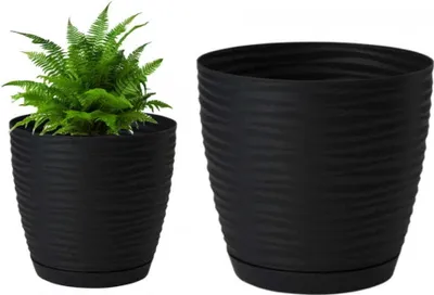 Zdjęcie produktu dla Doniczka z podstawką czarna 26,5x24,5cm plastikowa