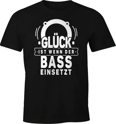 Produktbild von Herren T-Shirt Spruch Motiv Glück ist wenn der Bass einsetzt Fun-Shirt Party Festival Techno Rave Oberteil Moonworks® schwarz M