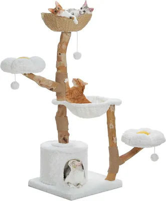 Image de Arbre à chat - Maison pour chat - Panier pour chat - Meuble pour chat - Hauteur : 150 cm - Bois naturel massif