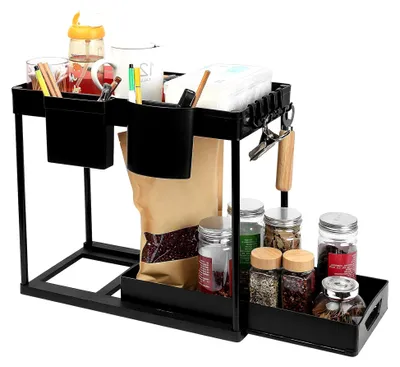 Produktbild von Küchen Organizer, 2-stöckiger Spülschrank Organizer mit Schublade und Haken für Küche und Badezimmer
