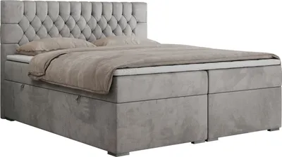 Produktbild von Boxspringbett 160x200 mit Matratze und Topper, Boxspringbett 160x200 mit Bettkasten und Kopfteil - PERA - 160x200 - Hellgrau - Velvet - H3