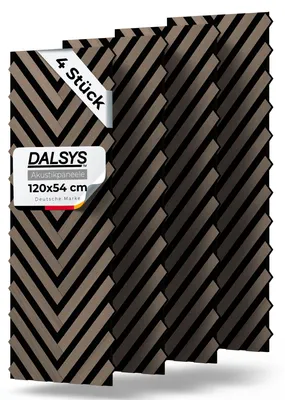 Produktbild von Dalsys 4x Akustikpaneele Holz 120x54cm mit Fischgrät-Muster Walnuss - Akustik Paneele Wand - Wandpaneele Holz für Schallschutz in Büro & Wohnräumen - Holzpaneele Wand - Wandverkleidung innen