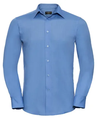 Image de Russell Collection - Chemise pour homme, mélange polyester-coton, coupe sur mesure, manches longues LT4376 (4XL) (bleu business)
