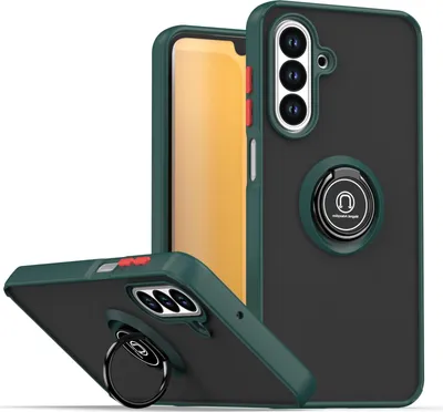 Image de Etui pour Samsung Galaxy A26 en TPU translucide mat avec porte-anneau et support vert foncé