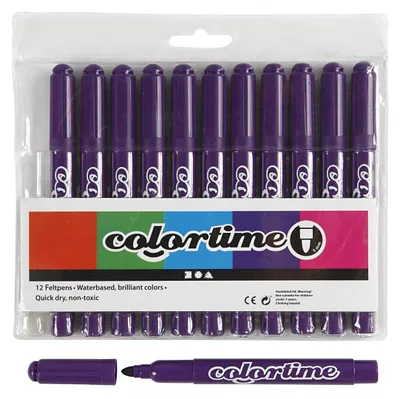 Productafbeelding van Colortime viltstiften, 5 lijndiktes, paars, 12 stuks.