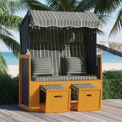 Produktbild von Möbel Strandkorb mit Kissen Poly Rattan und Massivholz Schwarz & Grau 2023