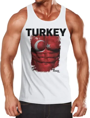 Produktbild von EM Tanktop Herren Fußball Türkei Flagge Fanshirt Waschbrettbauch MoonWorks® S