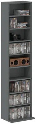 Produktbild von CD- und DVD-Aufbewahrungsschrank mit 9 F?chern und 6 verstellbaren Einlegeb?den, max. Kapazit?t 260 CDs/120 DVDs, 33 x 24 x 140 cm, grau