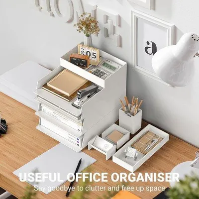 Produktbild von Famanu Dokumentenablage 5 Etagen - Stapelbare Büroorganisation in Weiß