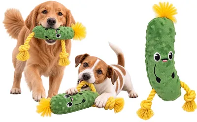 Produktbild von Flamingo Spielzeug für Hunde Bubto Gurke mit Seil grün - 9x6,5x30cm - Mit Squeak