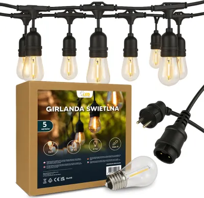 Zdjęcie produktu dla Girlanda świetlna z żarówkami lampki ogrodowe łańcuch 5mx10 ozdoba klimat ciepła