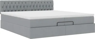Produktbild von Ottoman-Bett mit Matratze Hellgrau 200x200 cm Stoff
