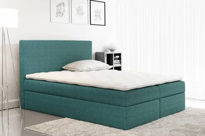 Produktbild von Gepolstertes Doppelbett Ella blaugrün 180 + Gratis-Topper