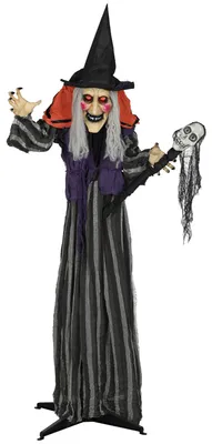 Immagine prodotto di Decorazione di Halloween: strega di Halloween alta 160 cm, con luci LED, funzione audio, braccia e corpo regolabili