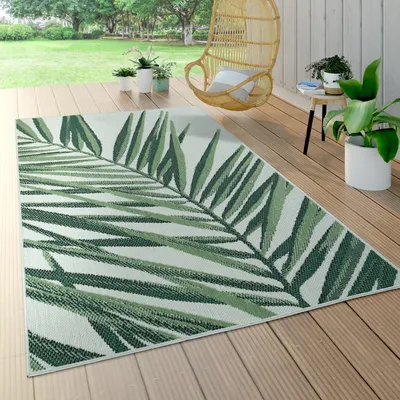 Produktbild von In- & Outdoor Teppich Palmen-Muster Terrasse Balkon Flachgewebe Grün Beige Grösse 60x110 cm