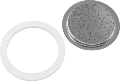 Obrázek produktu pro Bialetti 0800411 Sada náhradních dílů 1 silikonové těsnění + 1 filtr 4 šálky pro Venus, Kitty, Musa, stříbrná, 2 kusy (1 sada)
