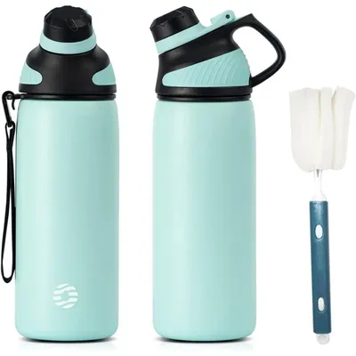 Produktbild von Edelstahl Trinkflasche Sport Magnetischer Deckel 600 ml BPA-Frei Auslaufsicher Thermo Grün