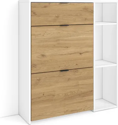 Produktbild von Schuhregal, Schuhschrank, 90x27x102cm, 10 Paar Schuhe, Schuh Organizer, Weiß und Eiche