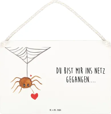 Produktbild von Mr. & Mrs. Panda wandtafel Spinne Agathe Liebe DIN A6 - Weiß - Geschenk, Schild, Verliebt, Türschild, Wandbild Holz, kleine aufmerksamkeit, Liebesbeweis, Liebesgeschenk