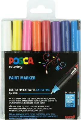 Obrázok produktu pre Uni-Ball uni POSCA PC-1MR - 16 pcs - 16 Stück(e) - Schwarz - Blau - Gold - Grün - Orange - Pink - Rot - Silber - Violett - Weiß - Gelb - Rundspitze - Mehrfarbig - Schwarz - 0,7 mm