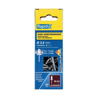 Obrázek produktu pro Rapid 5000383, Slepý nýt, Hliník, Ocel, Nerezová ocel, RP10 , RP40, RP60, RP100, 3,2 mm, 3,2 mm