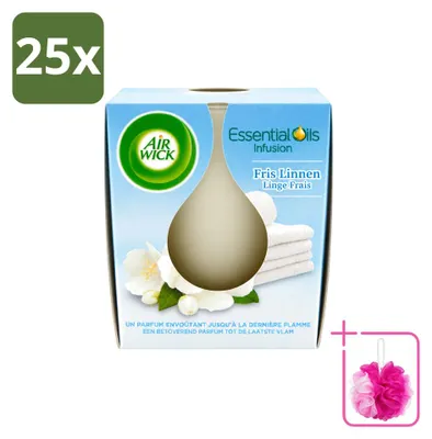 Productafbeelding van 25 x Air Wick Geurkaars "Frisse Linnen" met essentiële oliën, 105 g - Voordeelverpakking - 25 stuks