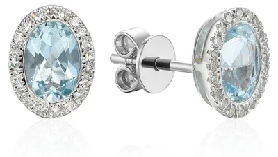 Produktbild von 585er Weissgold Ohrstecker Aquamarin ca. 0,80ct. und Diamant 0,13ct.