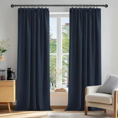 Produktbild von Blickdichte Gardinen Verdunkelungsvorhang Thermogardine Kälteschutz 229x229cm Dunkelblau 2er Set