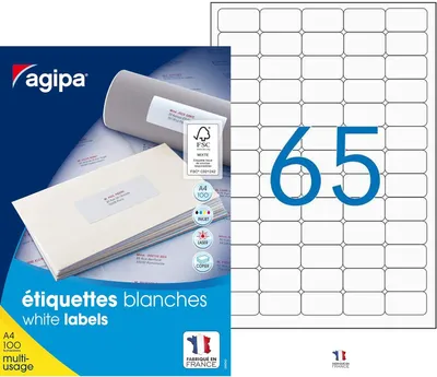 Zdjęcie produktu dla agipa 102199 etykiety uniwersalne agipa, 38,1 x 21,2 mm, białe