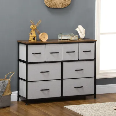 Produktbild von Kommode 8 Stoffschubladen 100x30x78 cm Faltkommode mit Kippschutz Metallgestell, Aufbewahrungsschrank Beistellschrank für Schlafzimmer Wohnzimmer, Schwarz