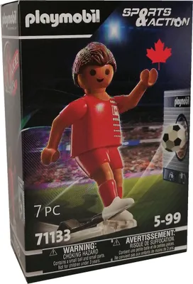 Immagine prodotto di PLAYMOBIL 71133 Giocatore di calcio sportivo e d'azione 7,5 cm Canada Football Pallone sportivo maglietta Giocatore Calcio Funzione Porta Set di gioco da parete