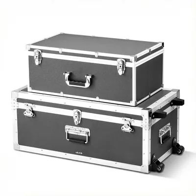 Produktbild von VEVOR 2 x Transportkoffer Aufbewahrungskoffer Aufbewahrungskisten Abschließbar, Große Aufbewahrungskiste mit Rollen & 3 Metallgriffen, Transportruhe mit Deckeln für Wohnung Studentenwohnheim Grau