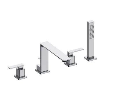 Produktbild von SANYCCES CUBO 4-Loch Wannenrandarmatur mit Zweigriff, Wanneneinlauf, Handbrause & Brauseschlauch, chrom