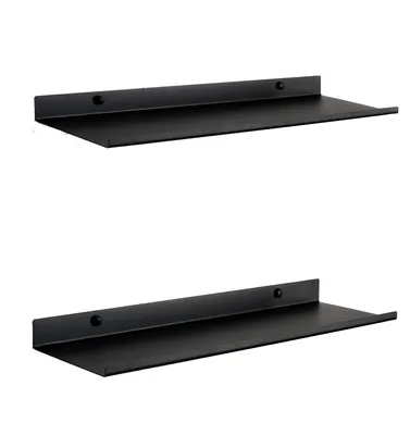 Image de Ensemble de 2 étagères murales flottantes - Métal noir, 50 cm, pour décoration
