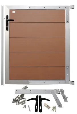 Produktbild von WPC Tür Alu Gartentür Zauntor Tor Gartentor Redwood Braun Systemzaun 90 X 110 cm